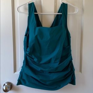 Teal Green Ruched Zip Back business Tank Top